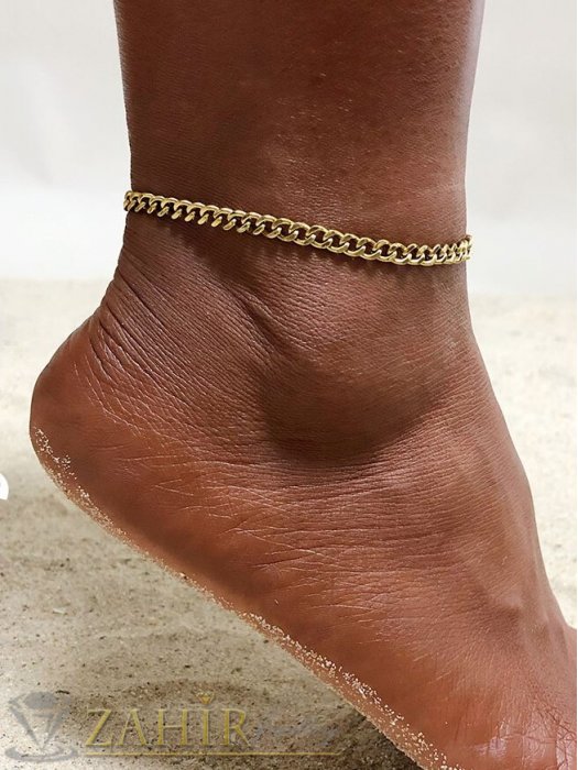 Дамски бижута - Висококачествена стоманена гривна за крак топ верижка 0,4 см широка, дължина 22+5 см, златно покритие - GK1334